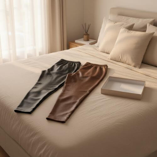 Cosa ricevi: 2 leggings in pelle, uno nero e uno marrone