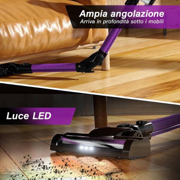 Dettaglio dell'aspirapolvere wireless con design leggero