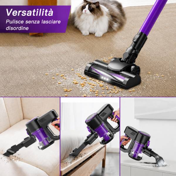 Aspirapolvere wireless con accessori per la pulizia domestica