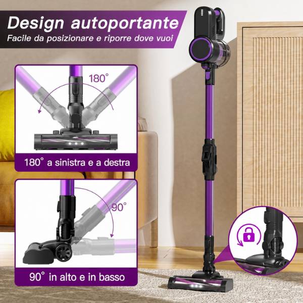 Aspirapolvere wireless compatto con base di ricarica