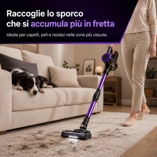 Aspirapolvere wireless per peli e capelli su divano